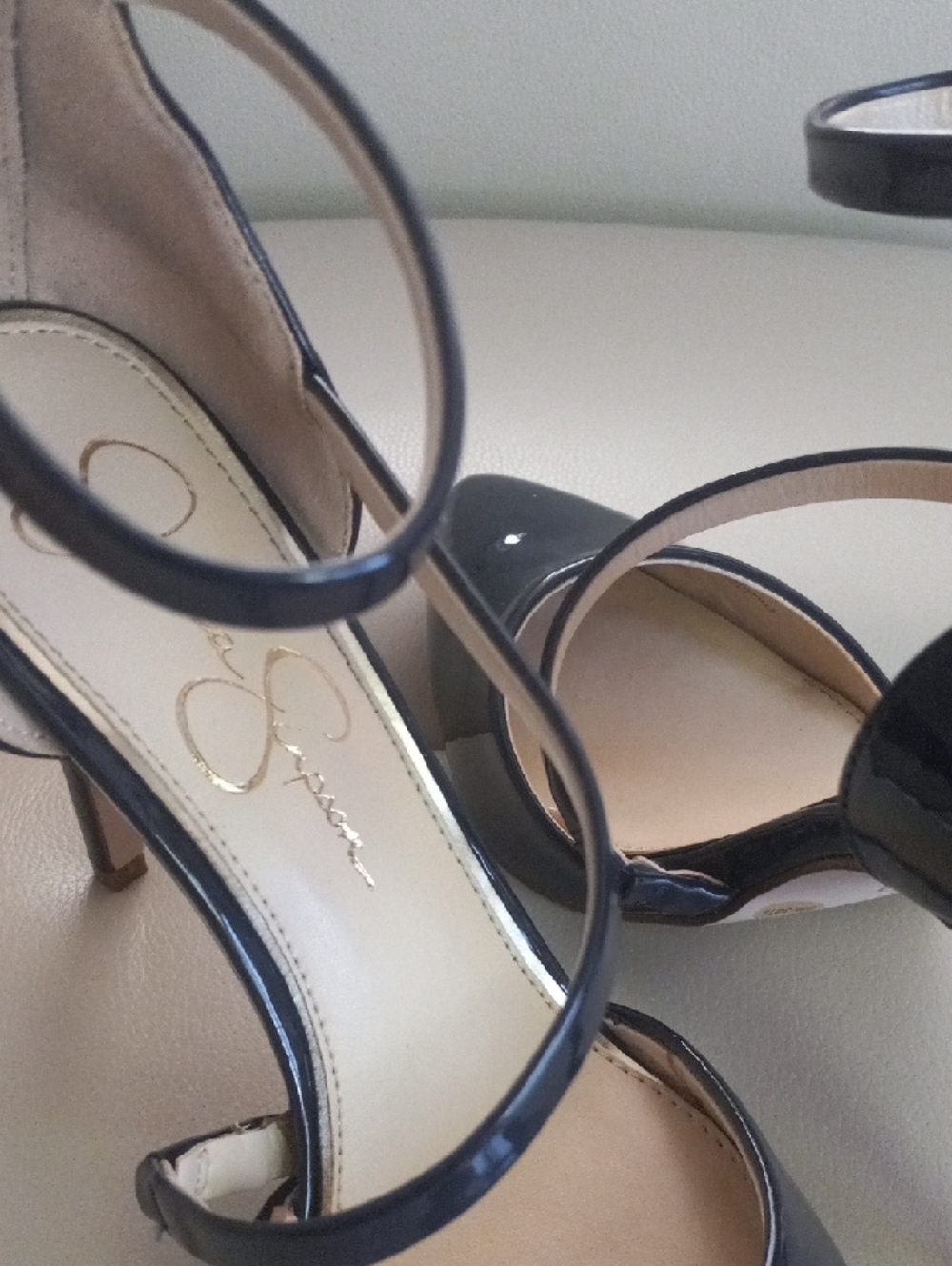 Jessica Simpson Navy Patent Pointed-Toe Ankle-Strap Heels - Picture 9 of 17